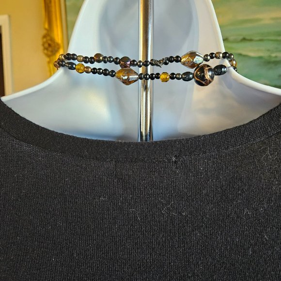 Women's Fashion Necklace EUC Amber Black Bronze Colored Beads 58"-Item #549 - Picture 2 of 2